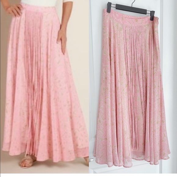 SOLD Soft Surroundings St Germain Pink Georgette Fringe Maxi Skirt Medium - Picture 2 of 16